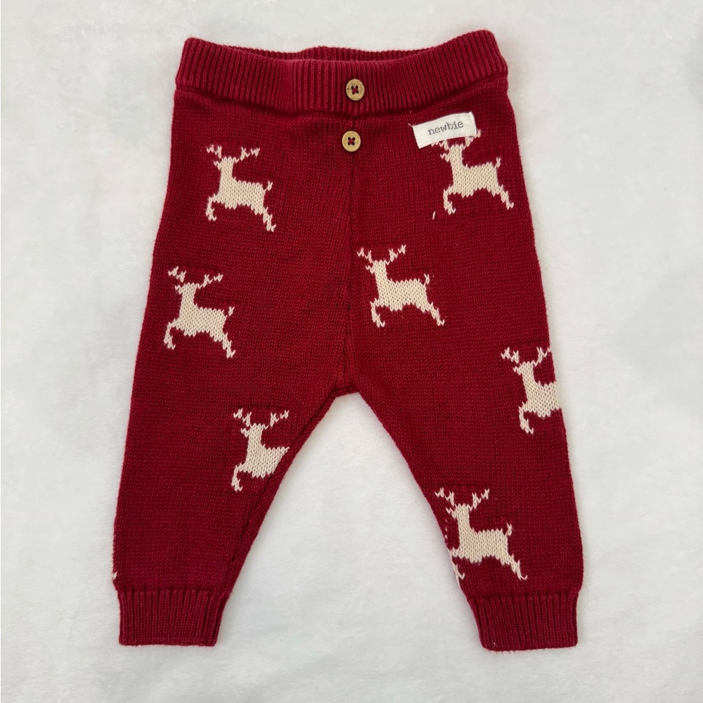 Red Knit Reindeer Baby Joggers